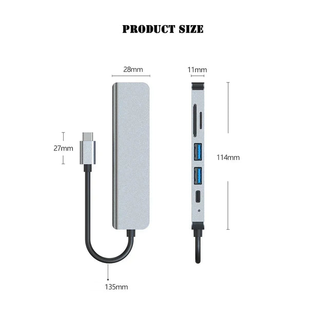 DOCK 6 EN 1 USB 3.0 HDMI-COMPATIBLE HUB USB-C TYPE C 3.0 SPLITTER