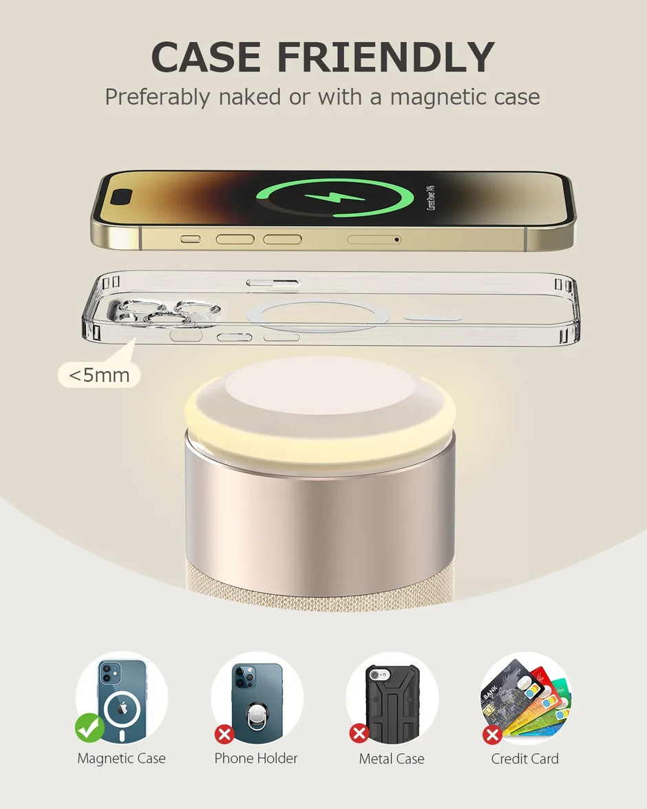 CHARGEUR SANS FIL MULTIFONCTION MAGNÉTIQUE AVEC HAUT-PARLEUR BLUETOOTH ET RÉVEIL