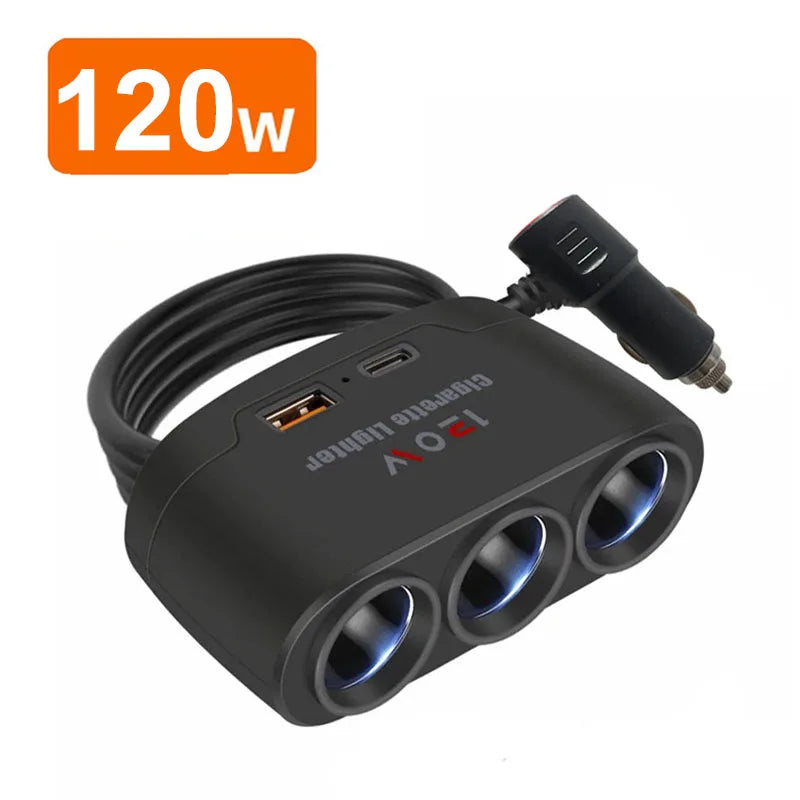 ADAPTATEUR CHARGE RAPIDE VOITURE 9 EN 1 AVEC 3 PRISES PD INDÉPENDANTES ET RÉPARTITEUR D’ALLUME-CIGARE