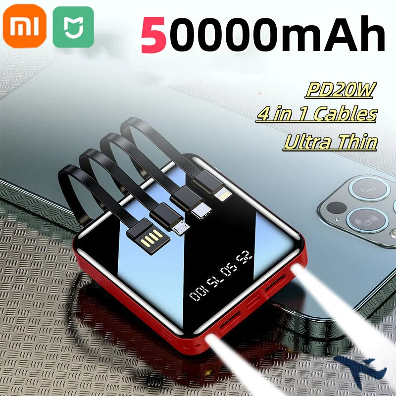 BATTERIE EXTERNE MINI 50000MAH CHARGEUR PORTABLE AVEC ÉCRAN MIROIR LED