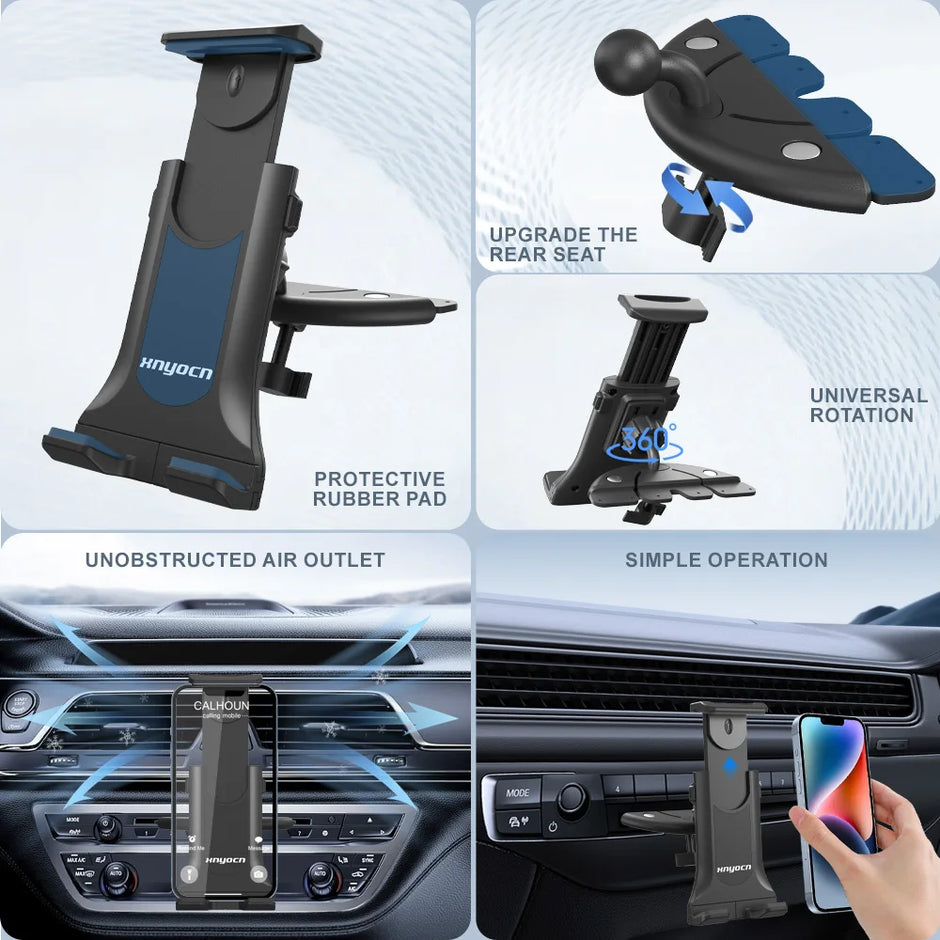 SUPPORT UNIVERSEL POUR TABLETTE DE VOITURE AVEC FIXATION SUR FENTE CD – SUPPORT AJUSTABLE POUR IPAD PRO/AIR/MINI