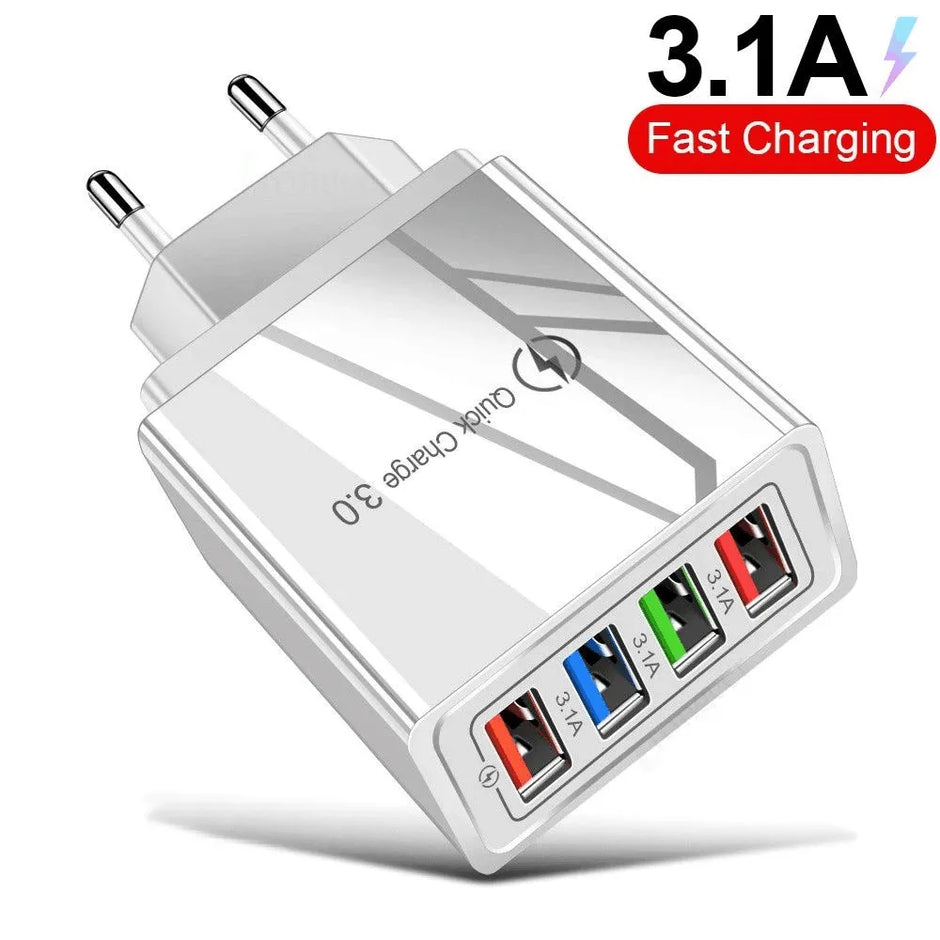 CHARGEUR MURAL 4 PORTS USB RAPIDE POUR TÉLÉPHONE – ADAPTATEUR D’ALIMENTATION