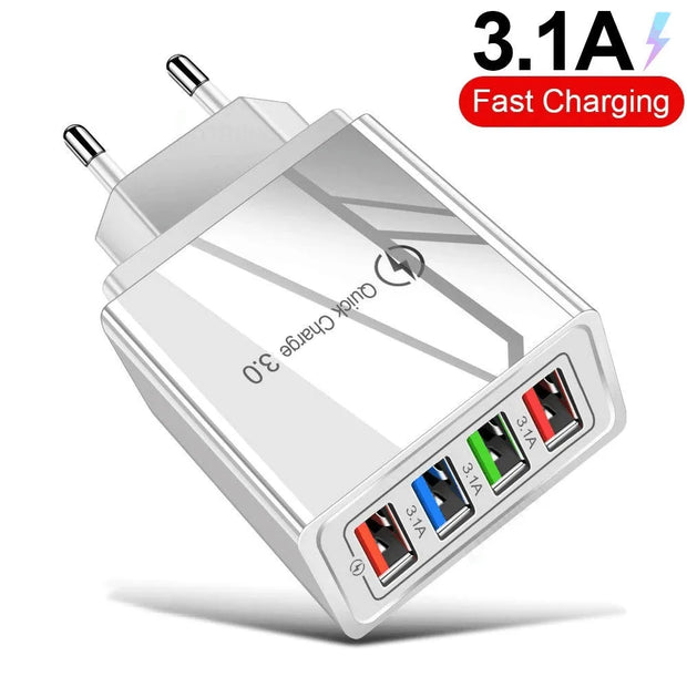 CHARGEUR MURAL 4 PORTS USB RAPIDE POUR TÉLÉPHONE – ADAPTATEUR D’ALIMENTATION