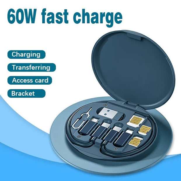 BOÎTIER DE RANGEMENT POUR ENSEMBLE DE CÂBLES DE DONNÉES MINI 60W CHARGE RAPIDE CÂBLE DE DONNÉES MULTIFONCTION