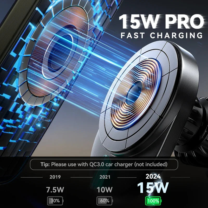 SUPPORT DE TÉLÉPHONE POUR VOITURE AVEC CHARGE SANS FIL 15W MONTURE MAGNÉTIQUE CHARGEUR DE VOITURE POUR GRILLE D’AÉRATION