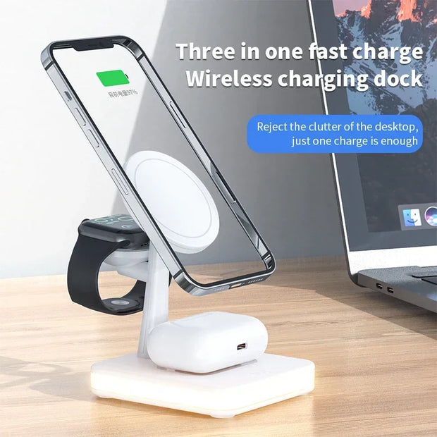 SUPPORT DE CHARGEURS RAPIDES SANS FIL MAGNÉTIQUES 30W 3 EN 1