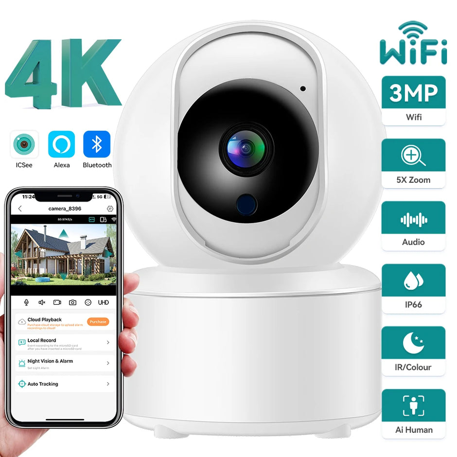 CAMÉRA DE SÉCURITÉ DOMESTIQUE WIFI 3MP 2K MINI CAMÉRA IP PTZ SUIVI AUTOMATIQUE AUDIO BIDIRECTIONNEL DÉTECTION DE MOUVEMENT