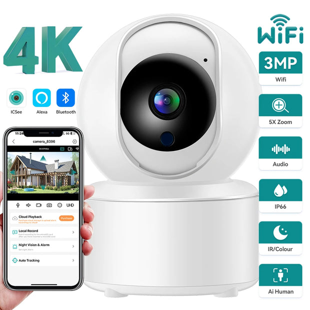 CAMÉRA DE SÉCURITÉ DOMESTIQUE WIFI 3MP 2K MINI CAMÉRA IP PTZ SUIVI AUTOMATIQUE AUDIO BIDIRECTIONNEL DÉTECTION DE MOUVEMENT