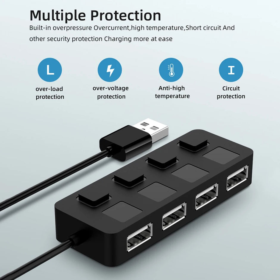 HUB USB 2.0 MULTI-USB RÉPARTITEUR 4 PORTS EXTENSEUR POUR CLÉS USB POUR ORDINATEUR PORTABLE ET PC