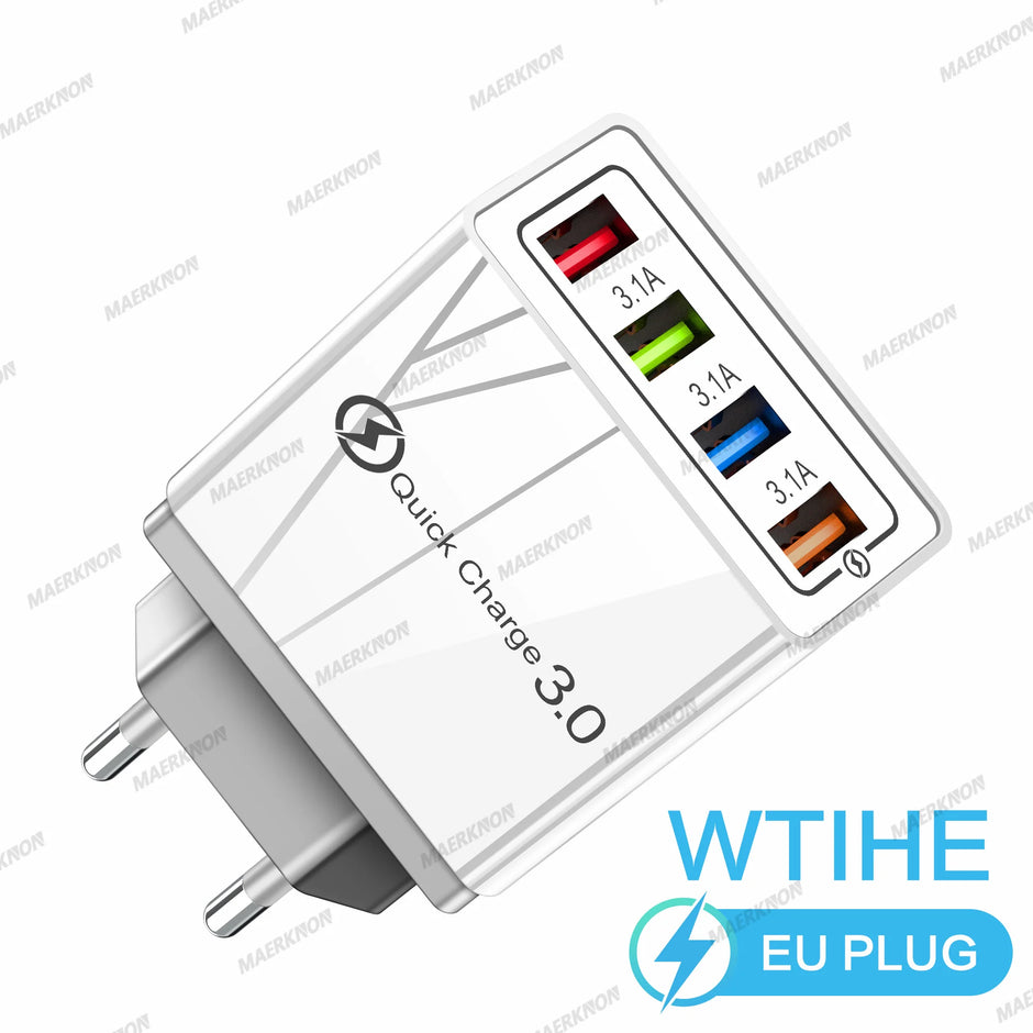 CHARGEUR MURAL 4 PORTS USB RAPIDE POUR TÉLÉPHONE – ADAPTATEUR D’ALIMENTATION