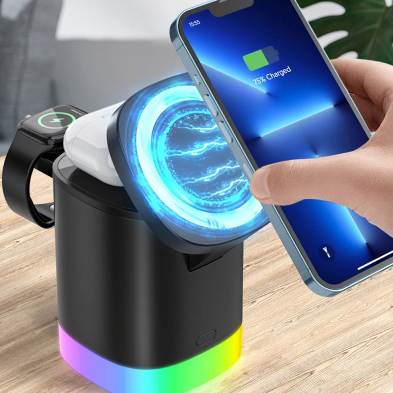 MAGNETIC CHARGEUR SANS FIL 3 EN 1 LUMIÈRE AMBIANTE RGB