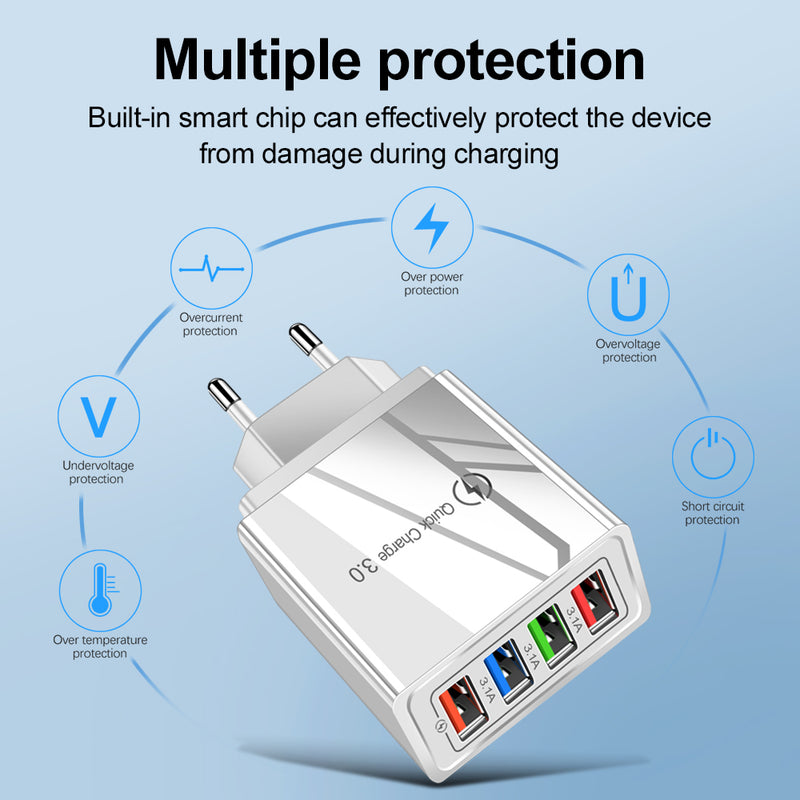 CHARGEUR USB QUICK CHARGE 3.0 ADAPTATEUR 4 PORTS
