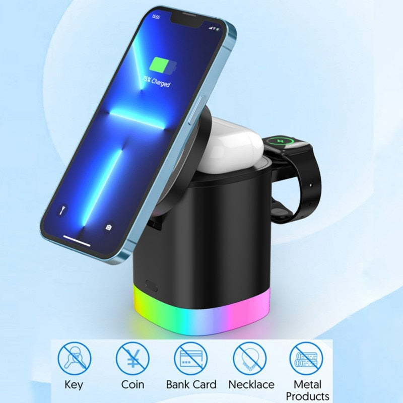 MAGNETIC CHARGEUR SANS FIL 3 EN 1 LUMIÈRE AMBIANTE RGB